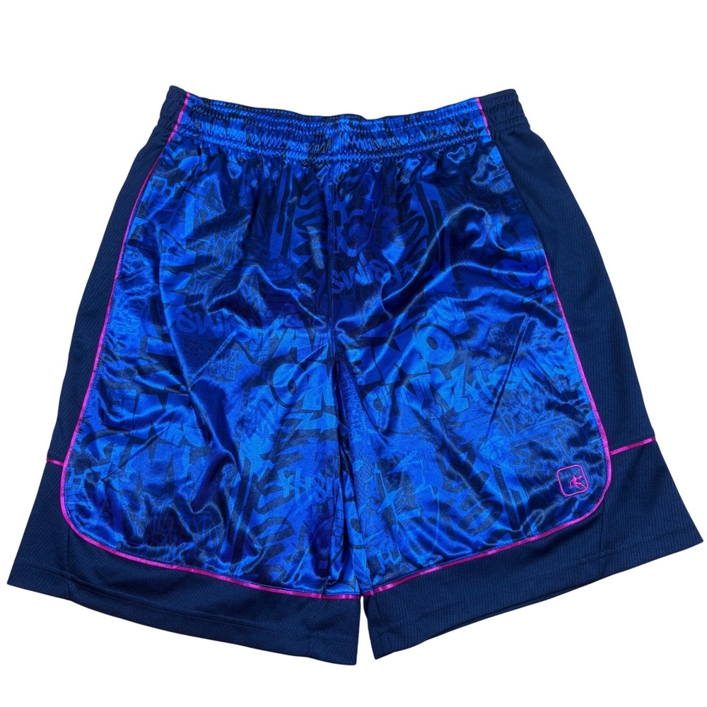 AND1 Graffiti Dazzle Basketball Shorts Shiny Retro Hip Hop Baggy Blue Size Large